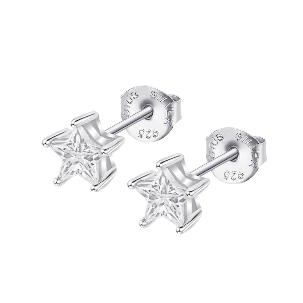 Lotus Orecchini Argento Stella Bianca 6 mm