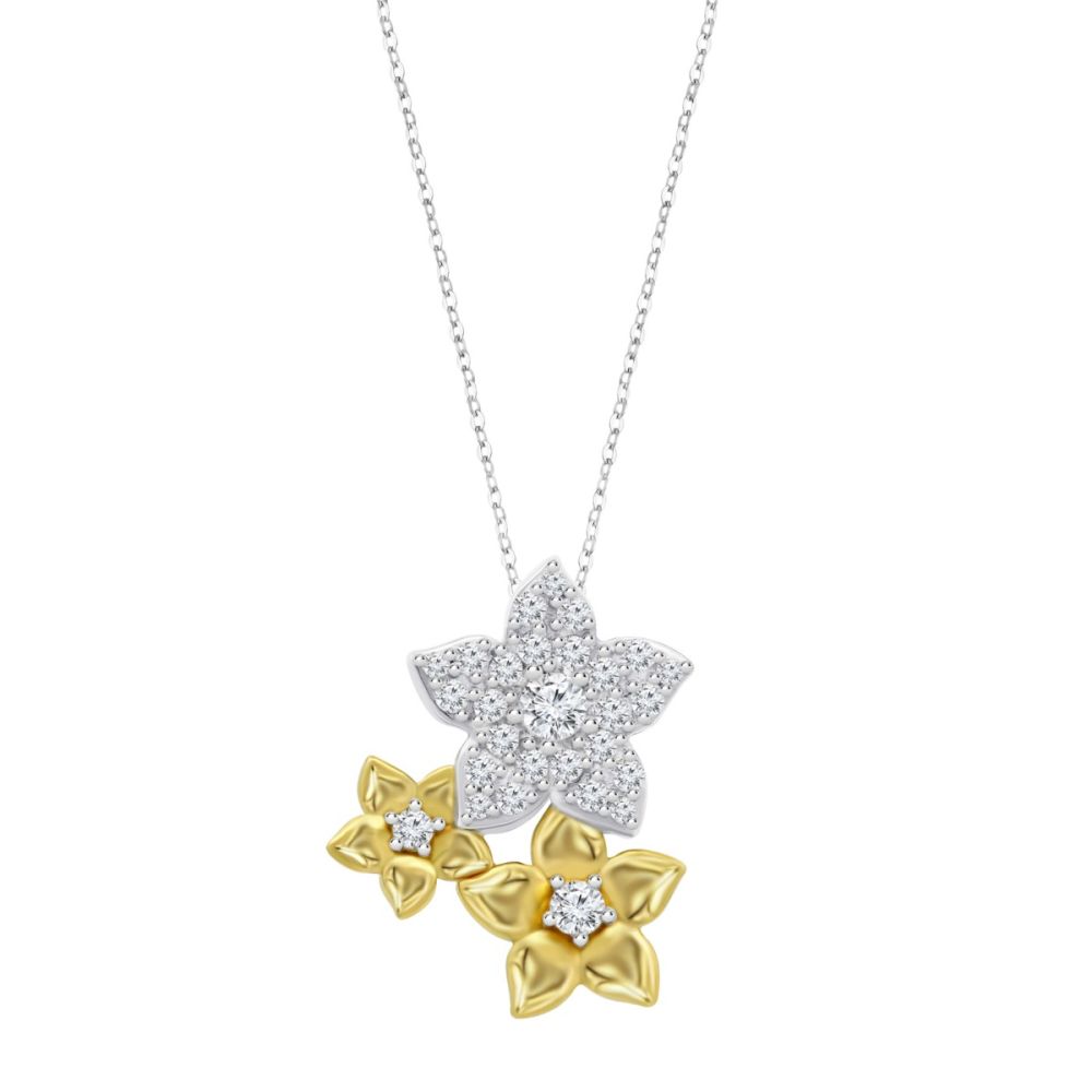 Lotus Collana Argento FIori Rodio e Gold con Zirconi