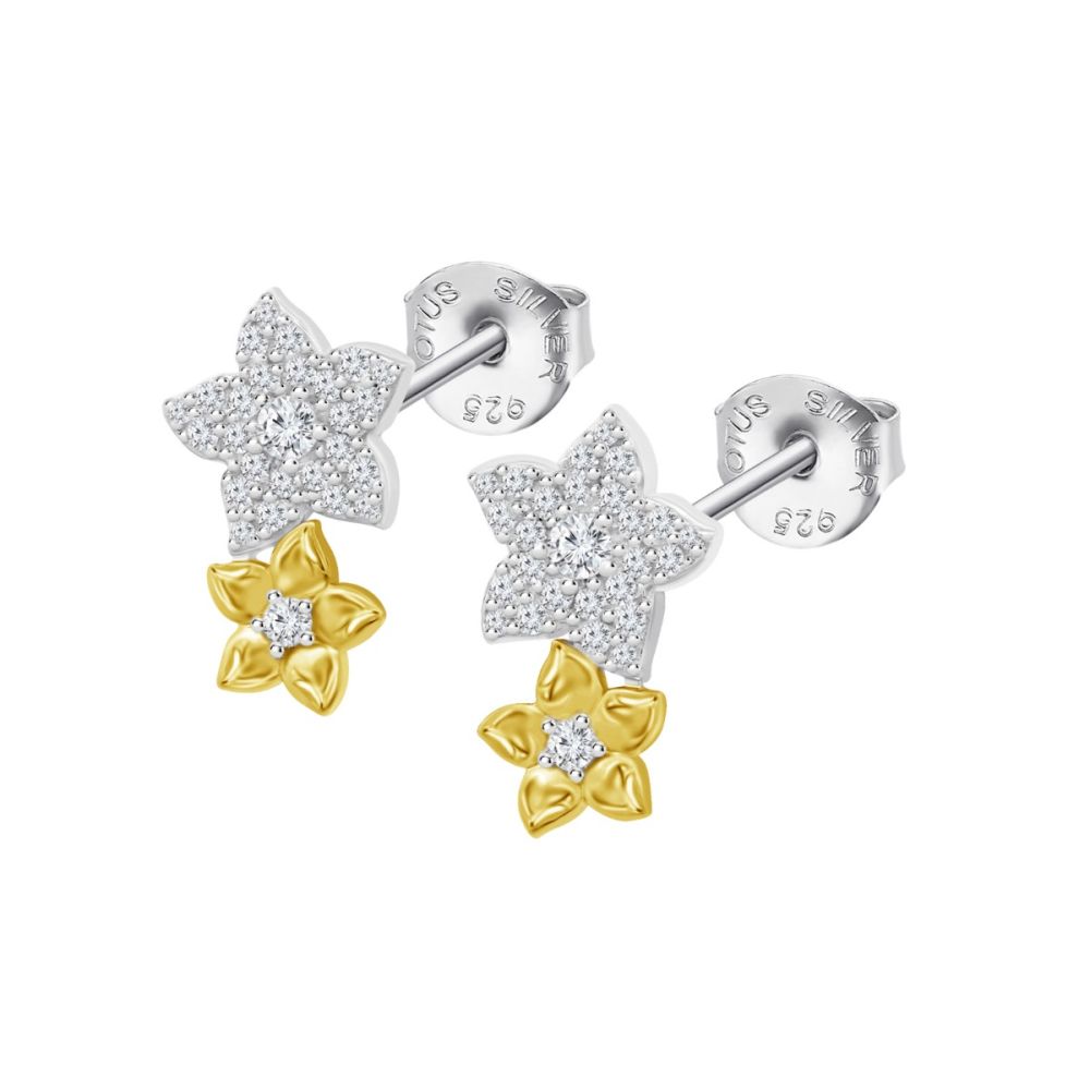 Lotus Orecchini Argento FIori Rodio e Gold con Zirconi