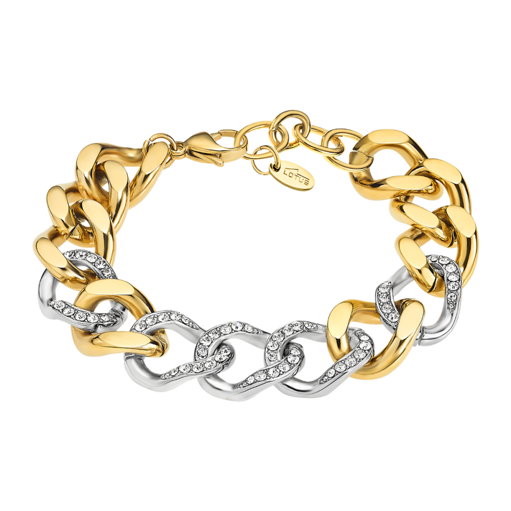 Lotus Bracciale Catena Donna Acciaio Gold e  Zirconi Multicolor