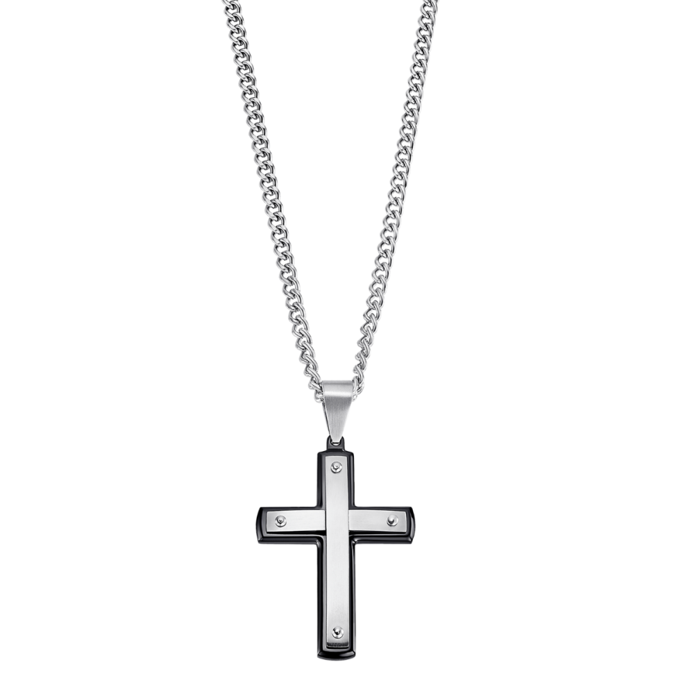 Lotus Collana Acciaio Con Croce