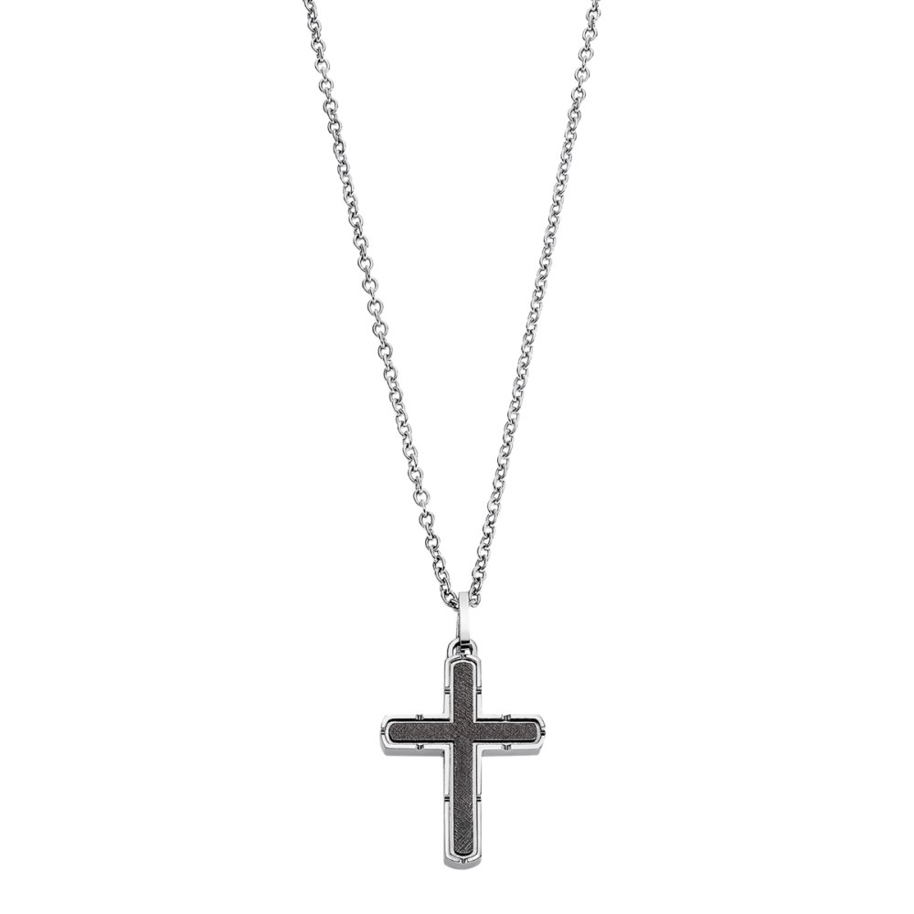 Lotus Collana Acciaio Con Croce ip Nero