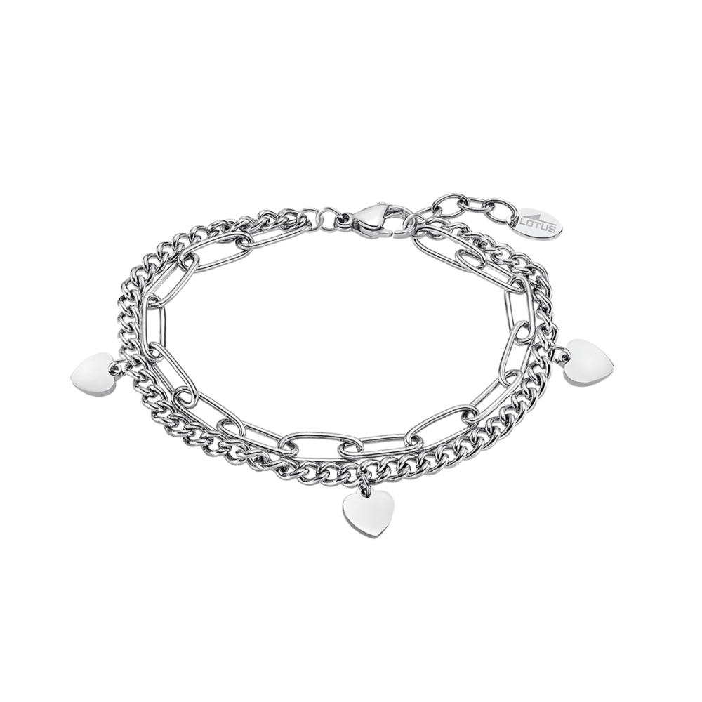 Lotus Bracciale 2 Fili Acciaio con Cuori