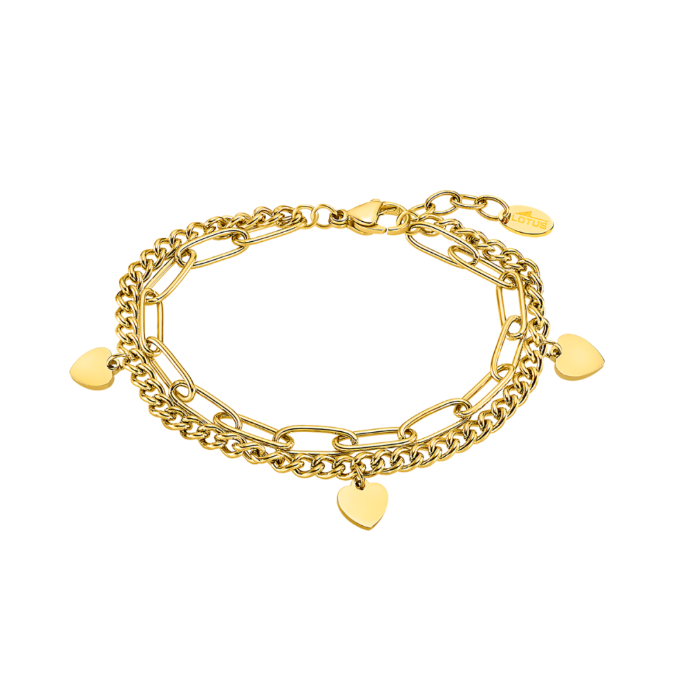 Lotus Bracciale 2 Fili Acciaio Gold con Cuori