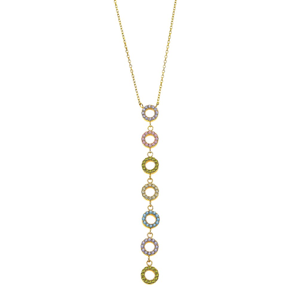 Lotus Collana Acciaio Gold 7 Cerchi con Zirconi Multicolor