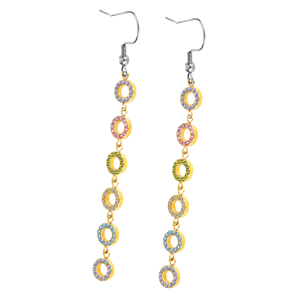 Lotus Orecchini Acciaio Gold 6 Cerchi con Zirconi Multicolor