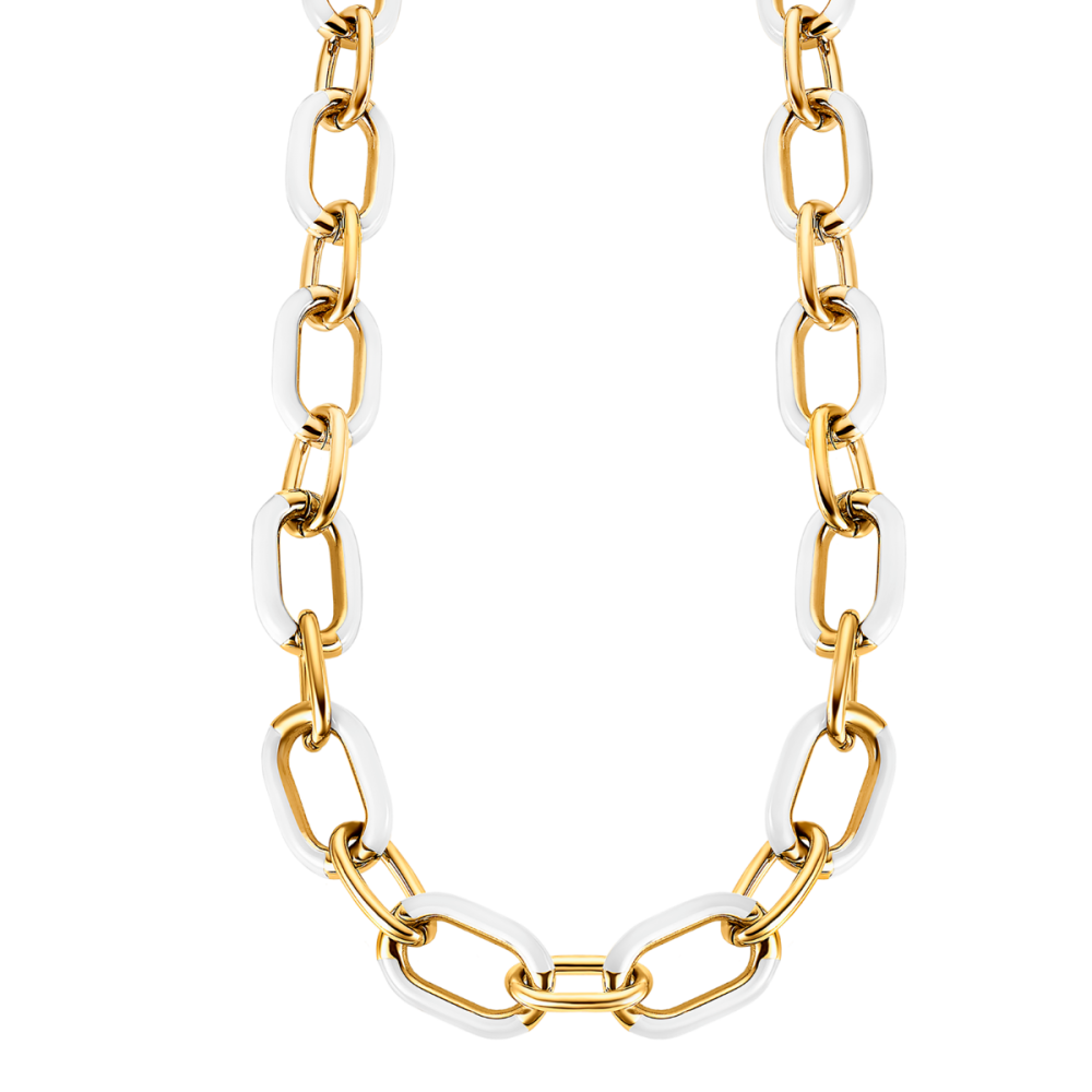 Lotus Collana Acciaio Gold Smalto Bianco