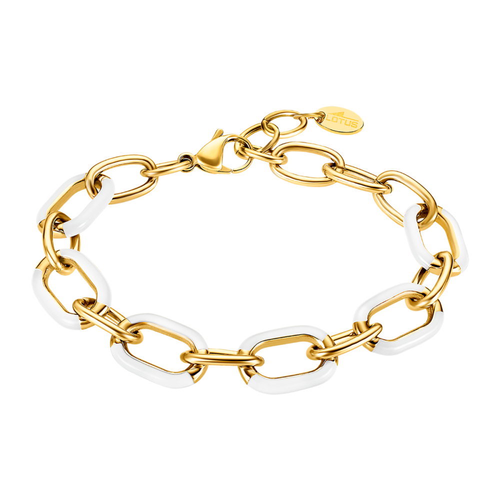 Lotus Bracciale Acciaio Gold Smalto Bianco