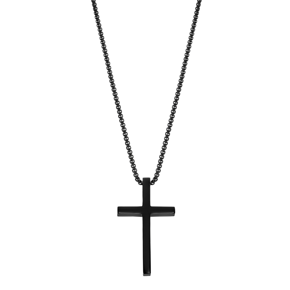 Lotus Collana Acciaio con Croce Pvd Nero