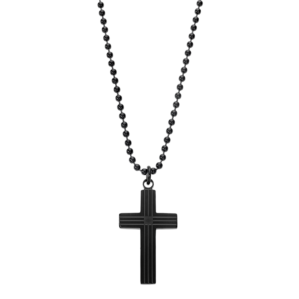 Lotus Collana Acciaio con Croce Pvd Nero