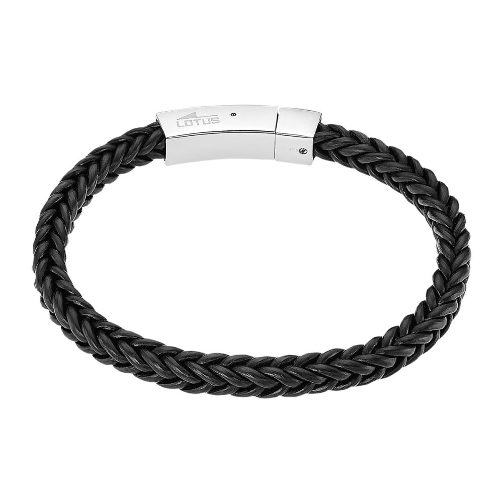 Lotus Bracciale Pelle Nera e Acciaio
