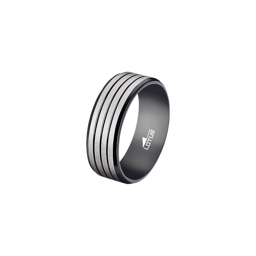 Lotus Anello Acciaio Opaco Righe Pvd Nero