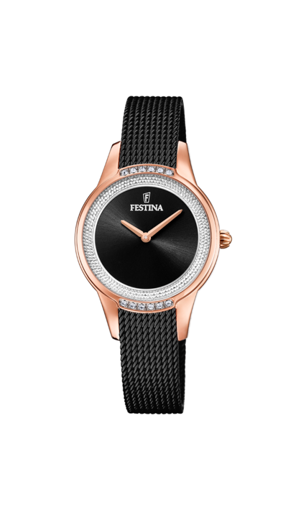 Festina Orologio Acciaio Rosè Solo Tempo Quadrante Nero