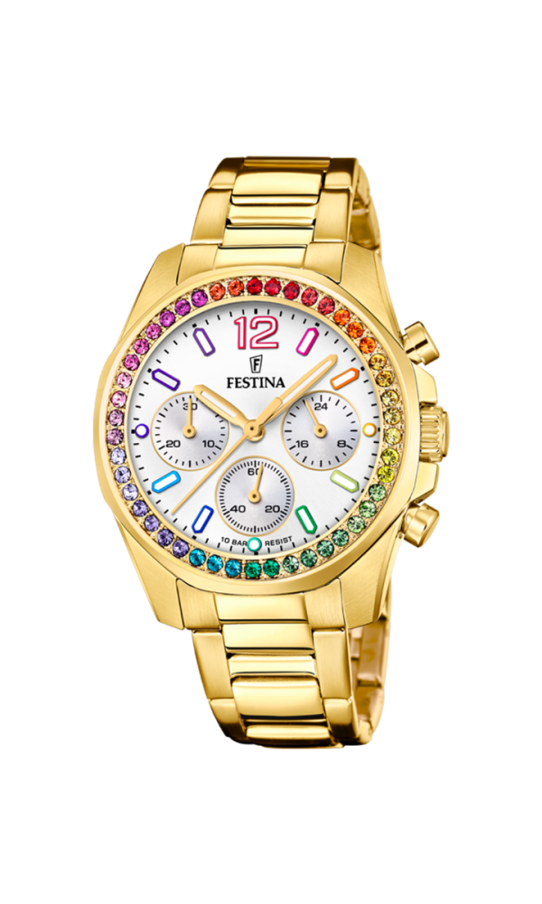 Festina Orologio Acciaio Gold Cronografo Quadrante Bianco