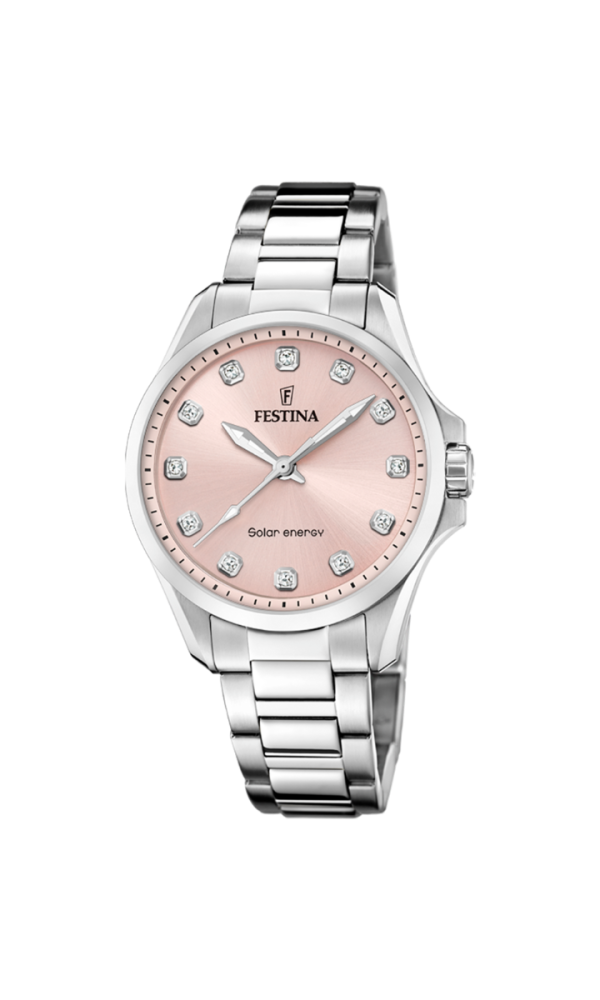 Festina Orologio Solare Acciaio Solo Tempo Quadrante Rosa