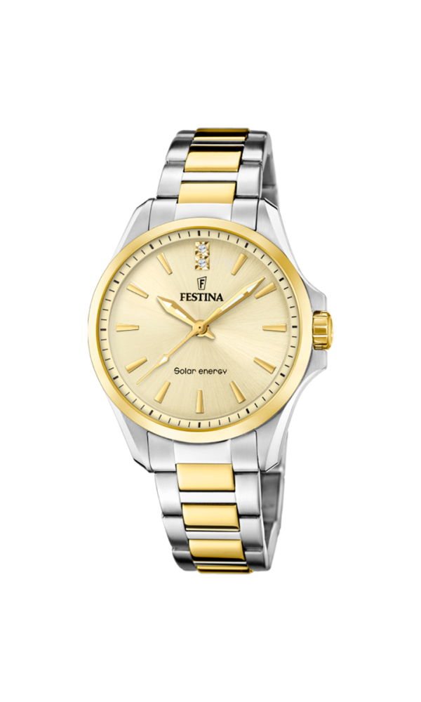 Festina Orologio Solare Acciaio Bicolore Solo Tempo Quadrante Gold