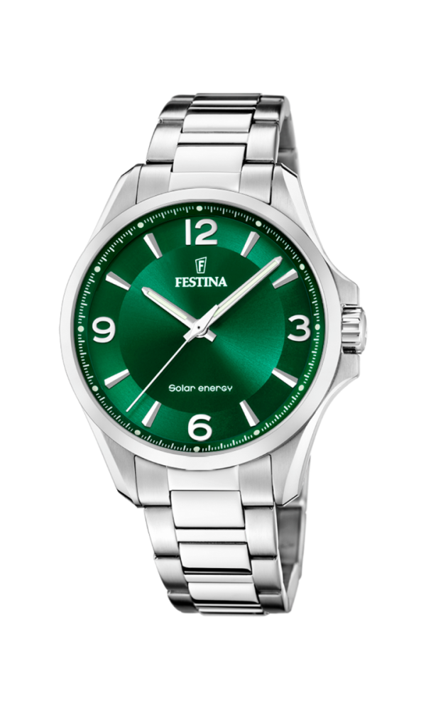 Festina Orologio Solare Acciaio Solo Tempo Quadrante Verde