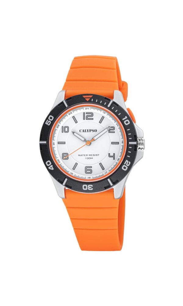 Calypso Solo Tempo Gomma Arancio Quadrante Bianco