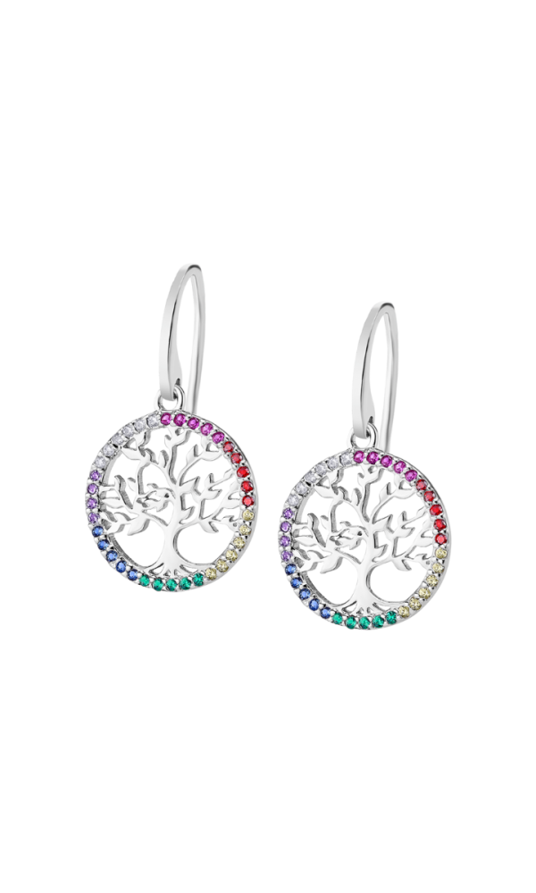 Lotus Orecchini Argento Albero Della Vita Zirconi Multicolor