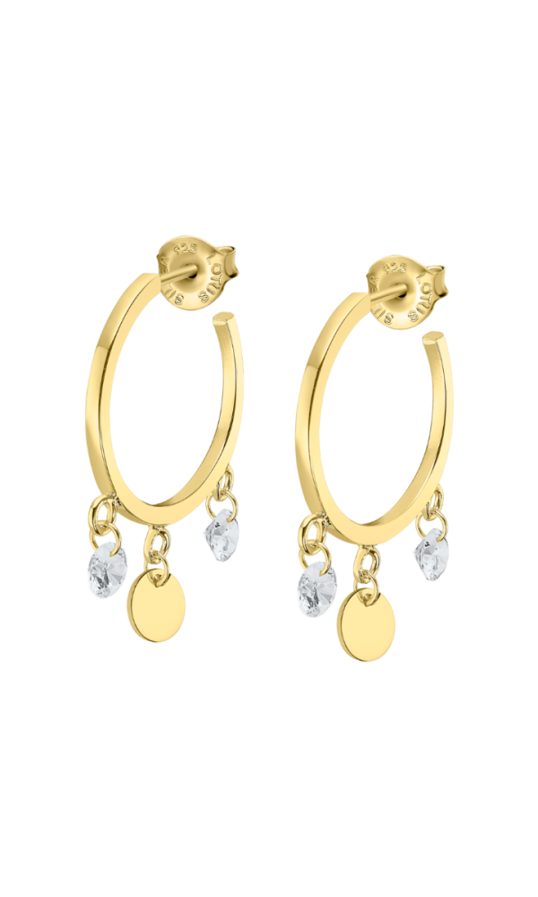 Lotus Orecchini Donna Argento Gold Cristalli Bianchi