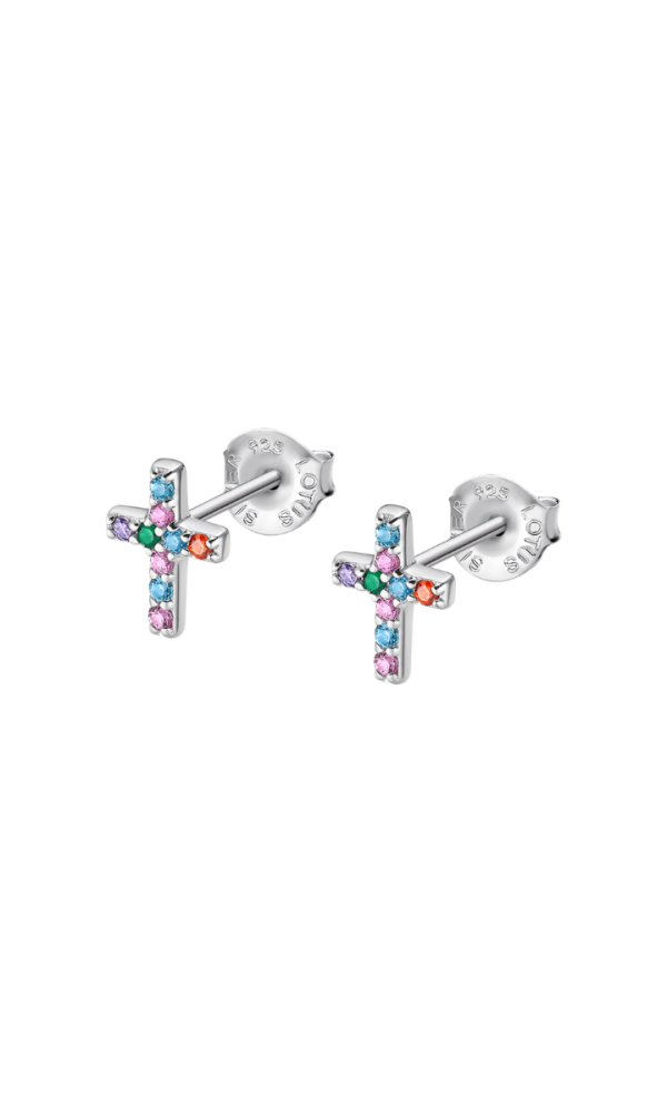 Lotus Orecchini Argento Croce Multicolor