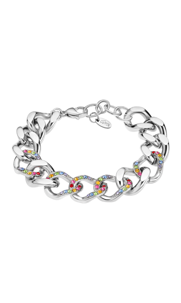 Lotus Bracciale Catena Donna Acciaio e  Zirconi Multicolor