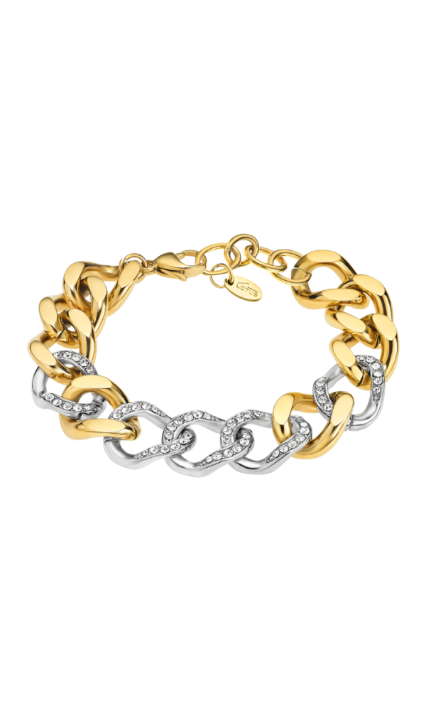 Lotus Bracciale Catena Donna Acciaio Gold e  Zirconi Multicolor