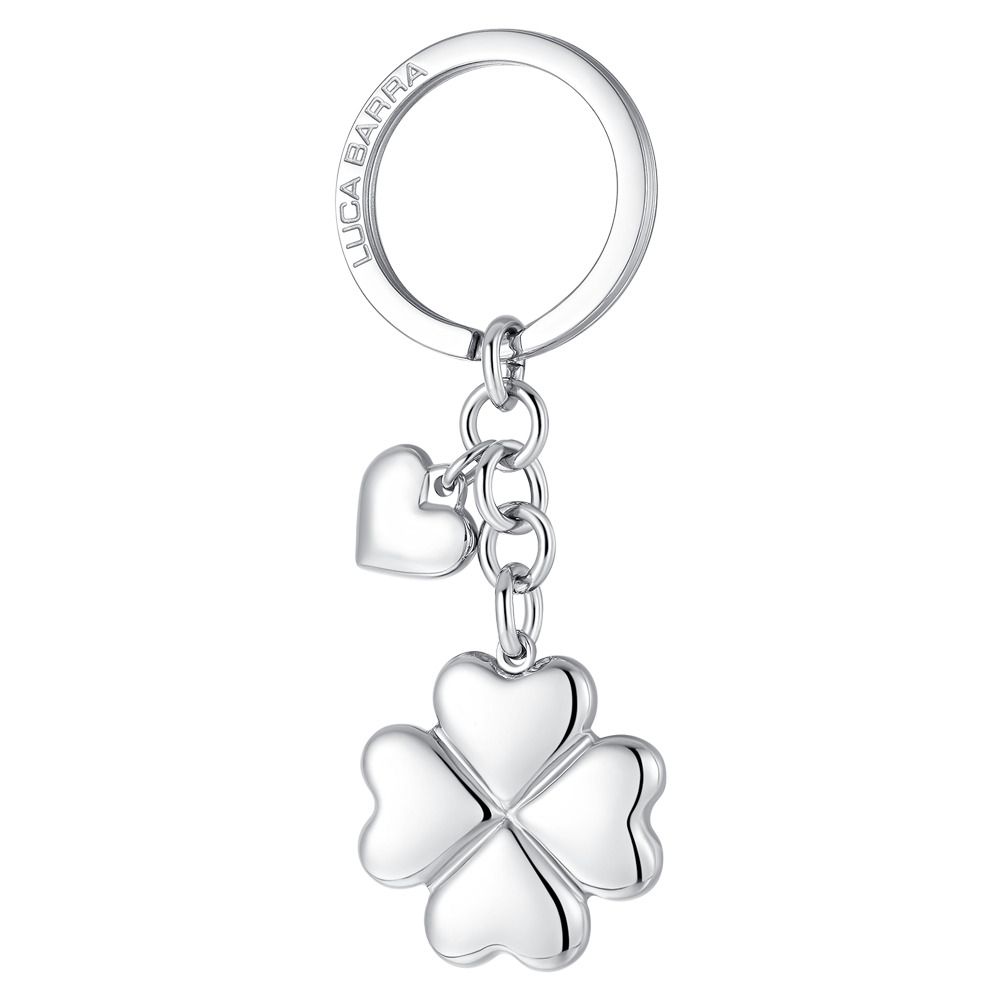 Luca Barra Portachiavi Acciaio Quadrifoglio e Cuore
