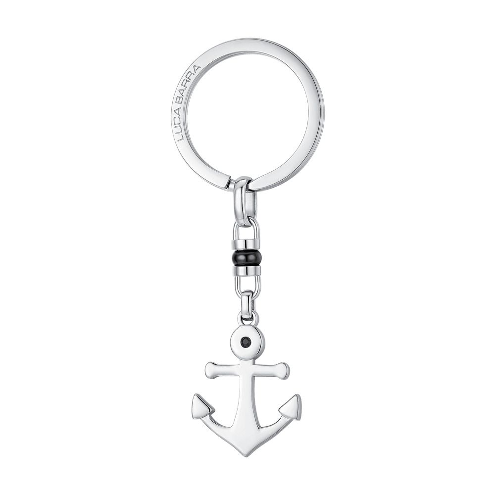 Luca Barra Portachiavi Acciaio con Ancora e Zircone