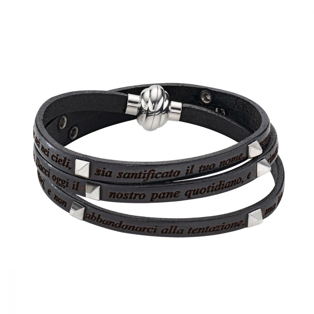 Amen Bracciale Pelle Padre Nostro Borchia 