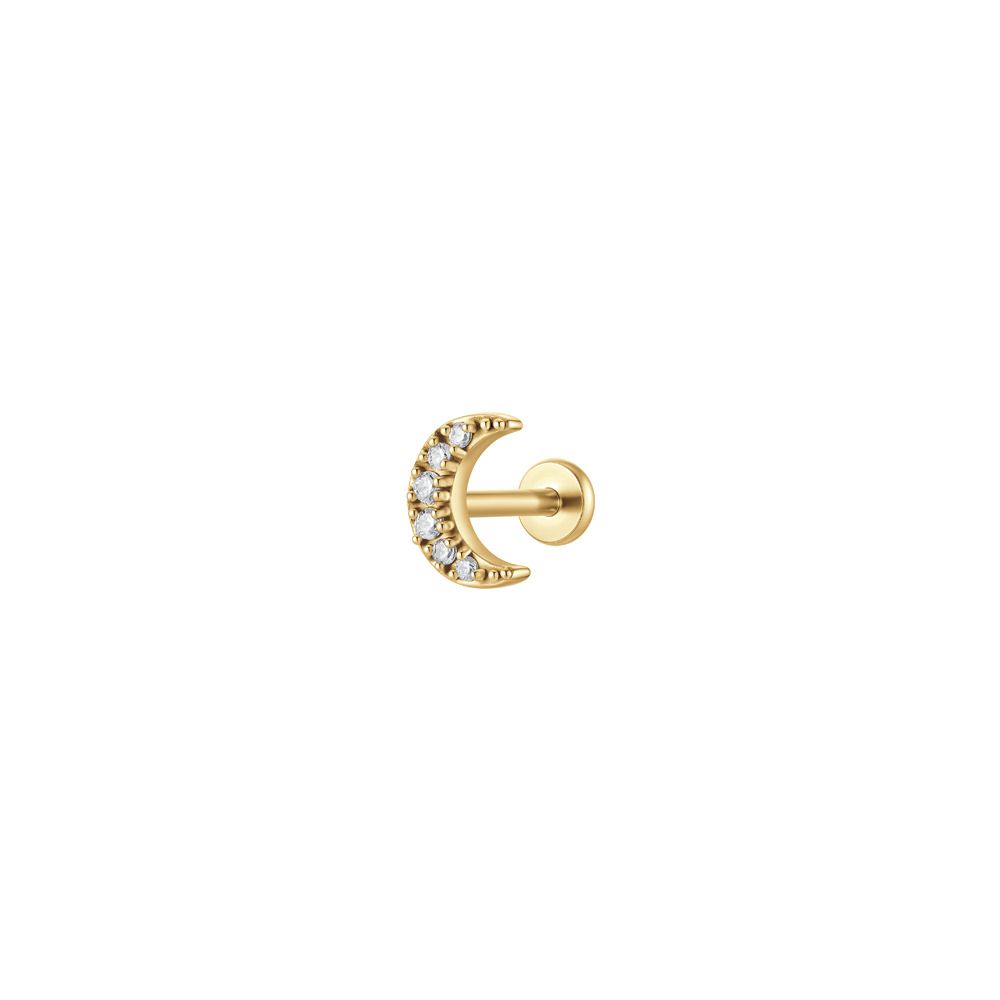 Luca Barra Piercing Acciaio Gold Luna e Cristalli Bianchi