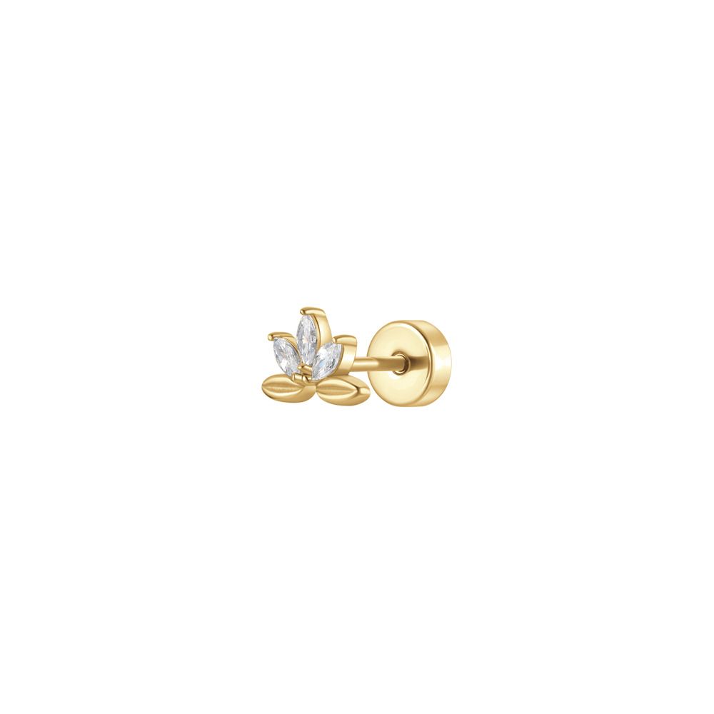 Luca Barra Piercing Acciaio Gold Ventaglio e Cristalli Bianchi