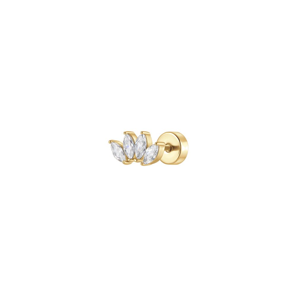 Luca Barra Piercing Acciaio Gold Ventaglio e Cristalli Bianchi