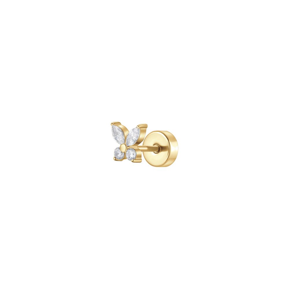 Luca Barra Piercing Acciaio Gold Farfalla e Cristalli Bianchi