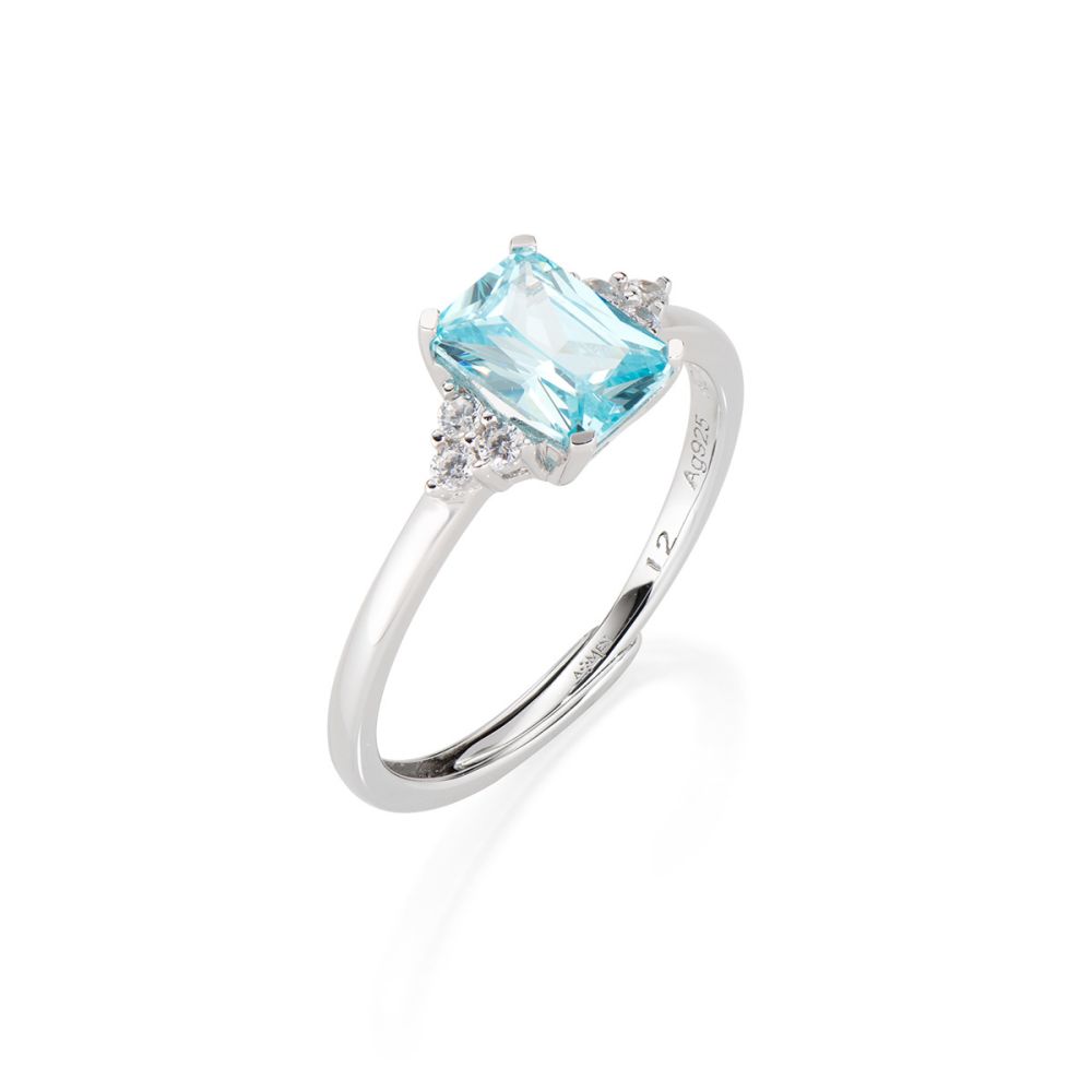 Amen Anello Regolabile Argento Cristallo Acquamarina