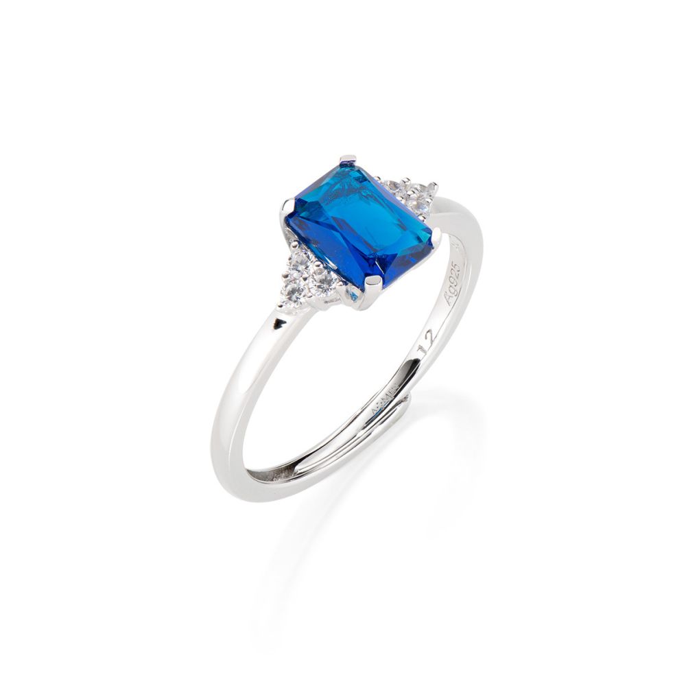 Amen Anello Regolabile Argento Cristallo Blu
