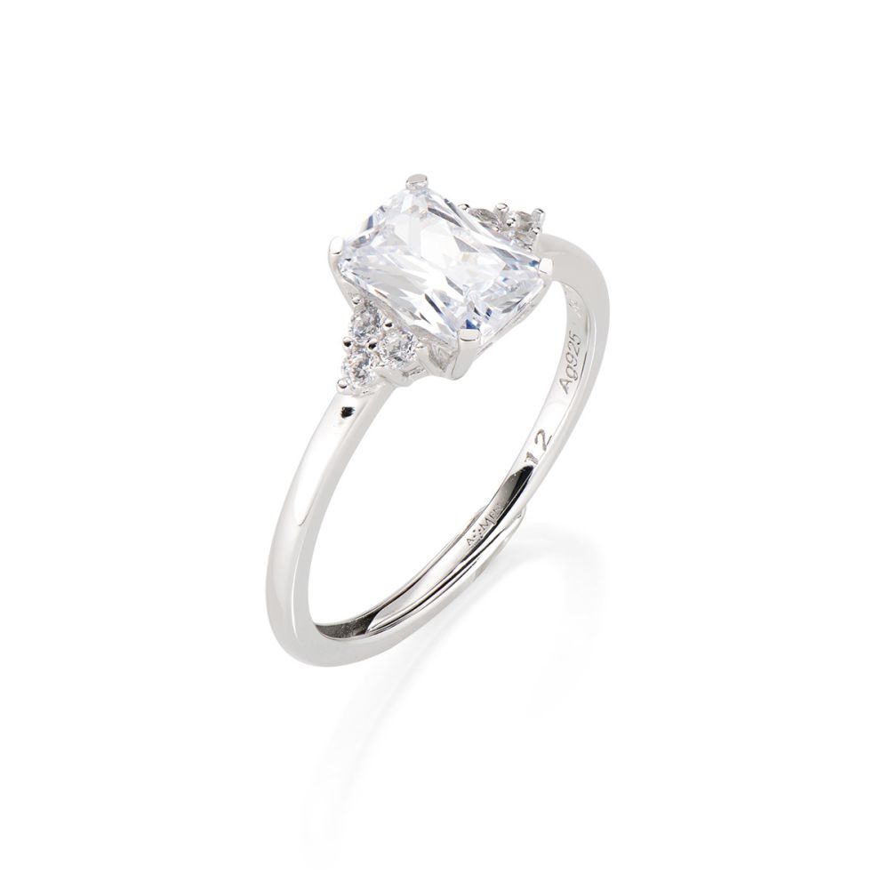 Amen Anello Regolabile Argento Cristallo Bianco