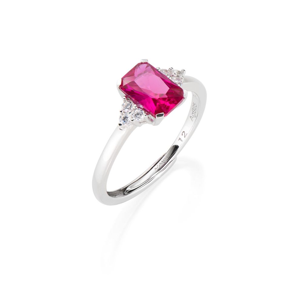 Amen Anello Regolabile Argento Cristallo Rubino