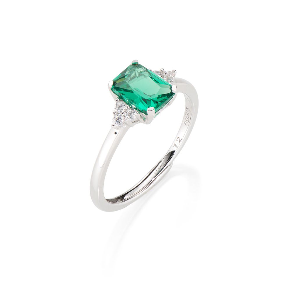 Amen Anello Regolabile Argento Cristallo Verde