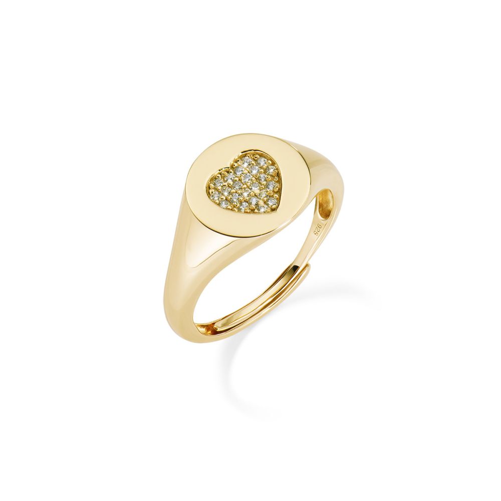 Amen Anello Regolabile Argento Gold Chevalier Cuore Zirconato