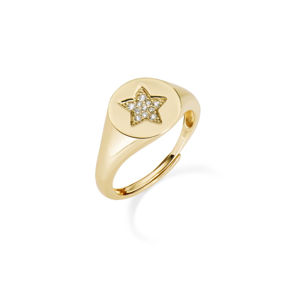 Amen Anello Regolabile Argento Gold Chevalier Stella Zirconata