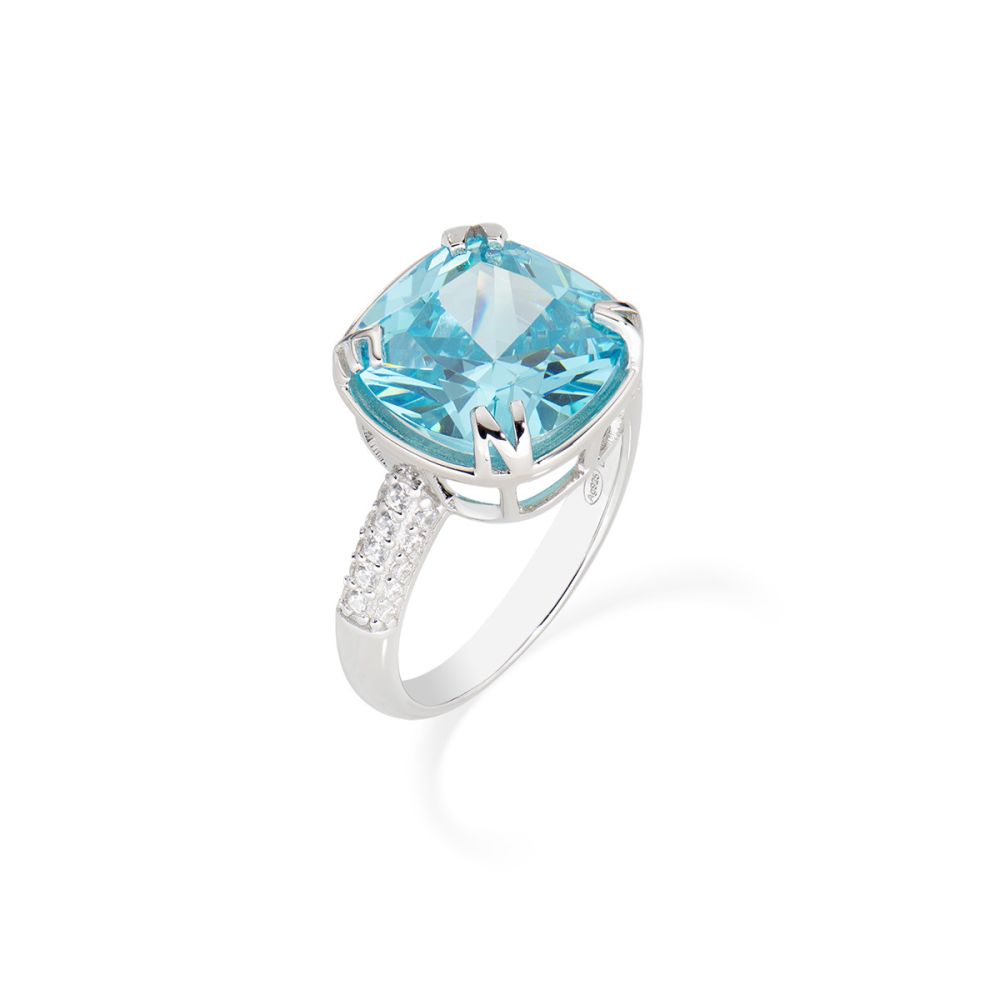 Amen Anello Argento Acqua Marina e Zirconi