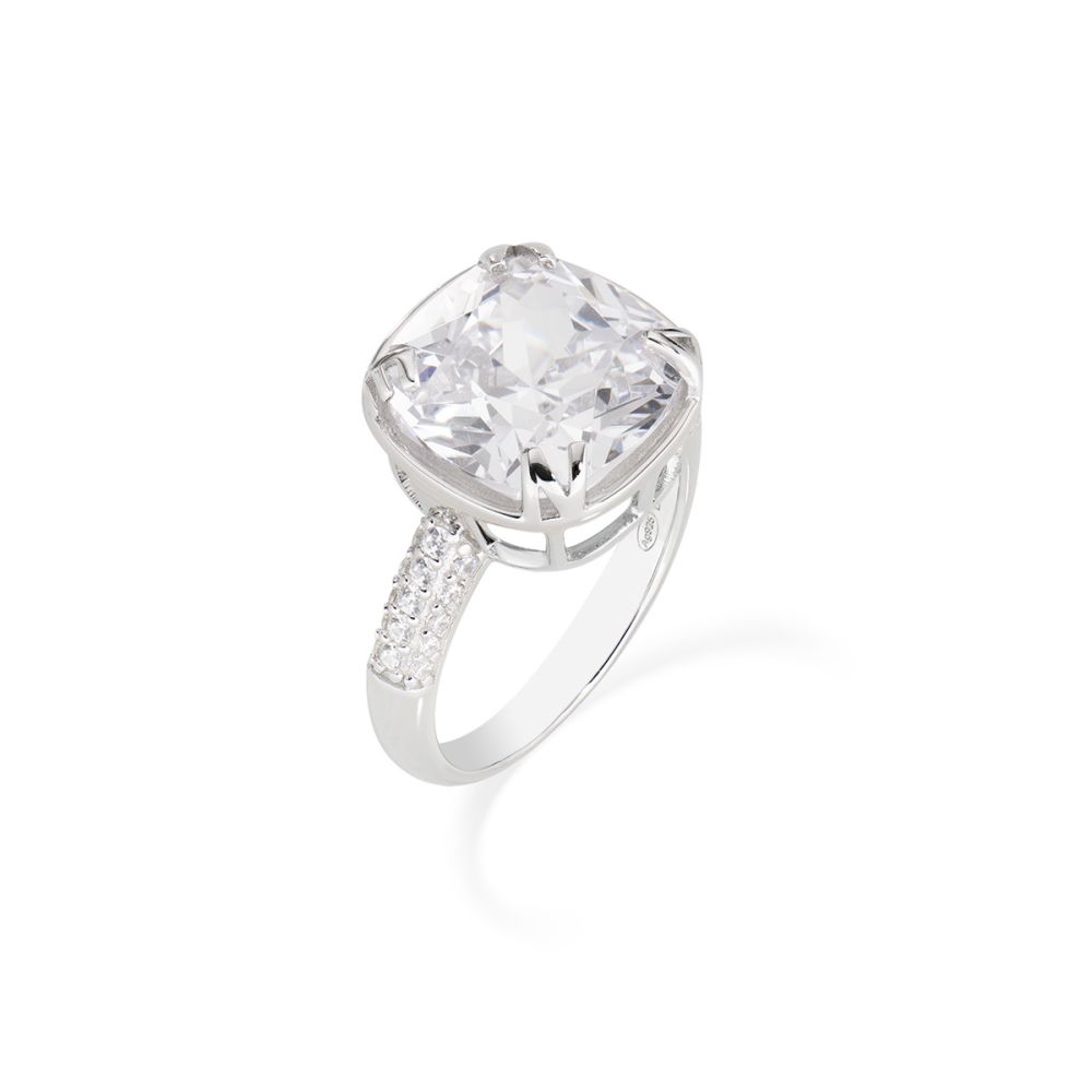 Amen Anello Argento Cristallo Bianco e Zirconi