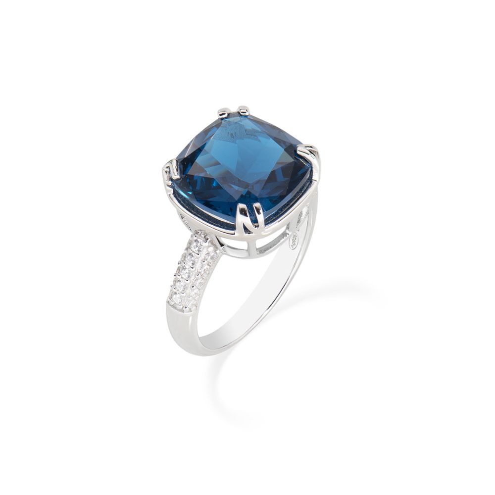 Amen Anello Argento Cristallo Blu e Zirconi