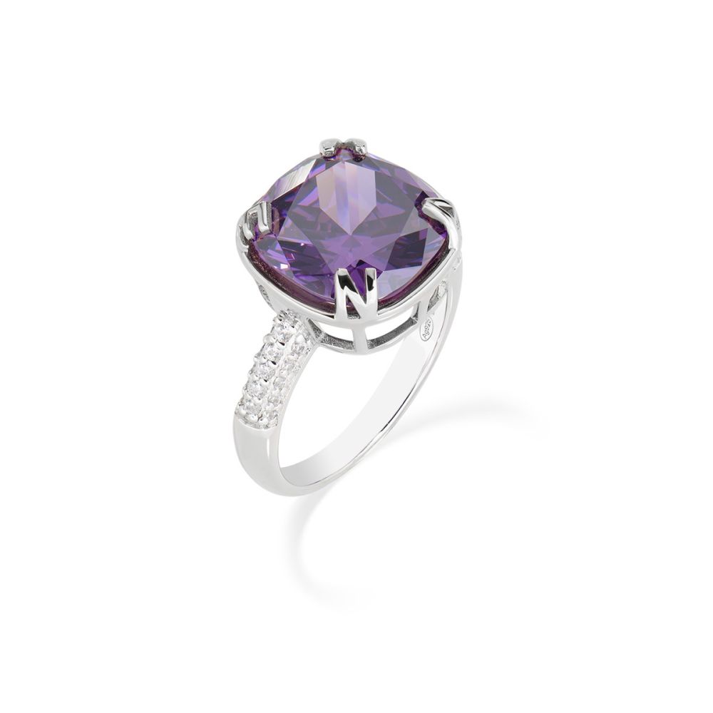 Amen Anello Argento Cristallo Viola e Zirconi