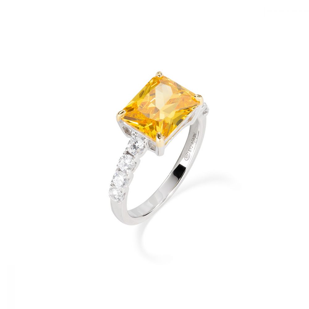 Amen Anello Argento Rodiato Zirconi Giallo e Bianco