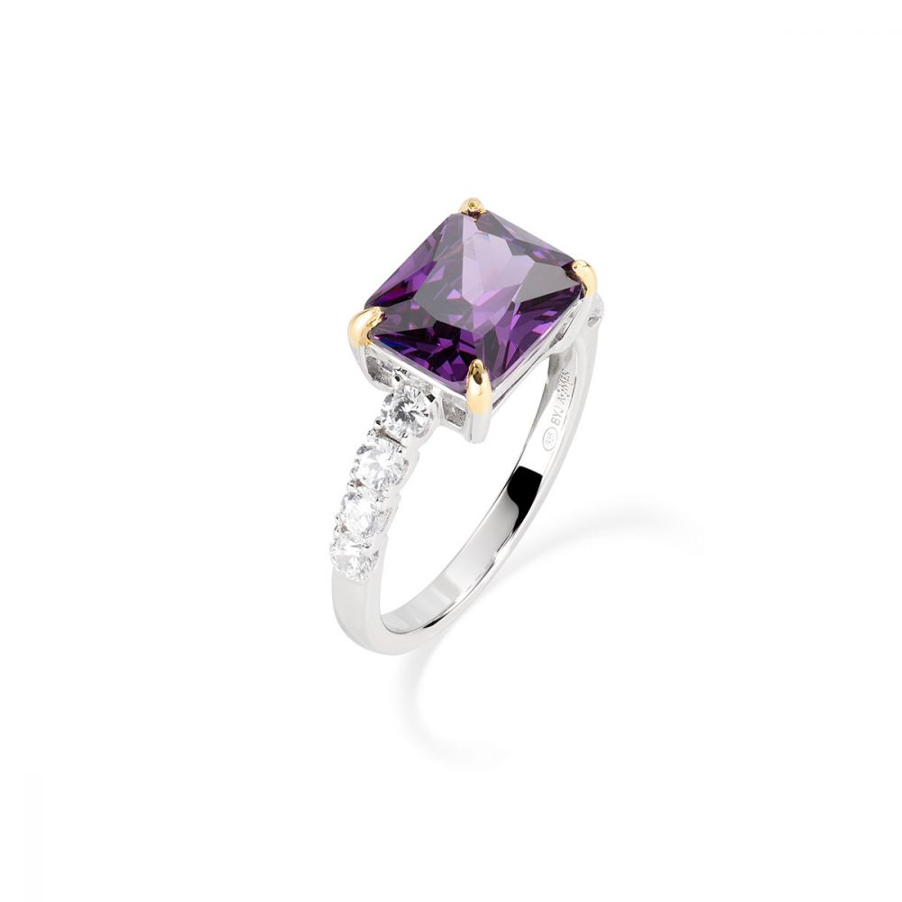 Amen Anello Argento Rodiato Zirconi Viola e Bianco