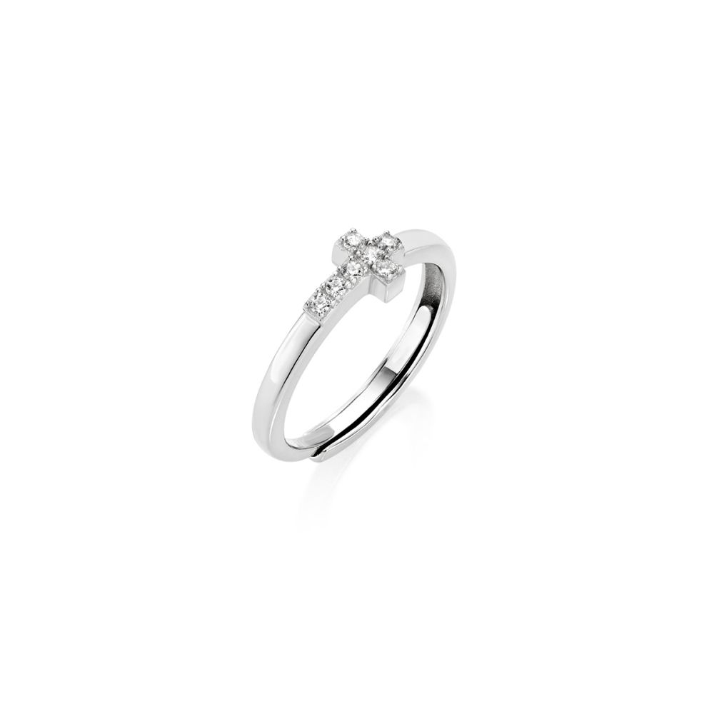 Amen Anello Argento Croce di Zirconi Bianchi