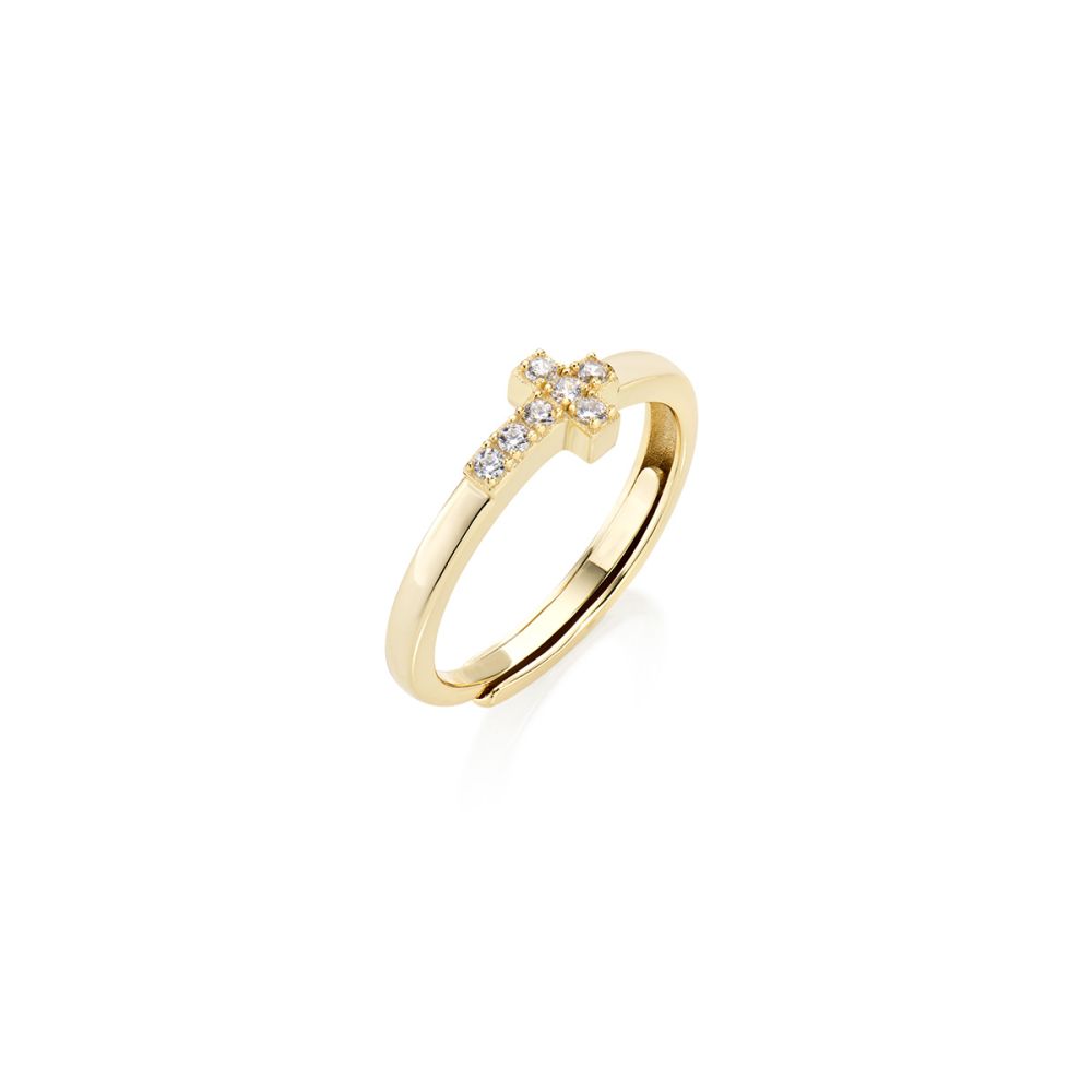 Amen Anello Argento Gold Croce di Zirconi Bianchi