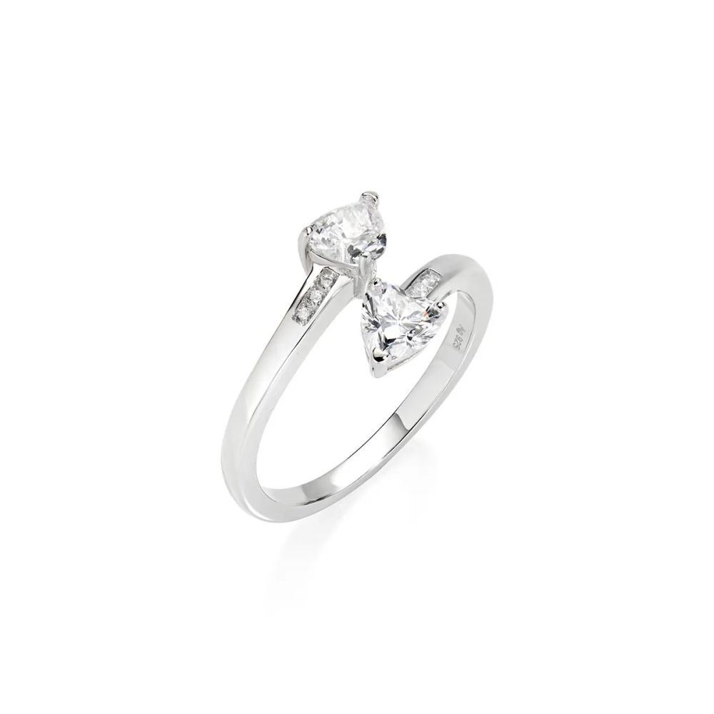 Amen Anello Contrariè Argento Cuori Bianchi